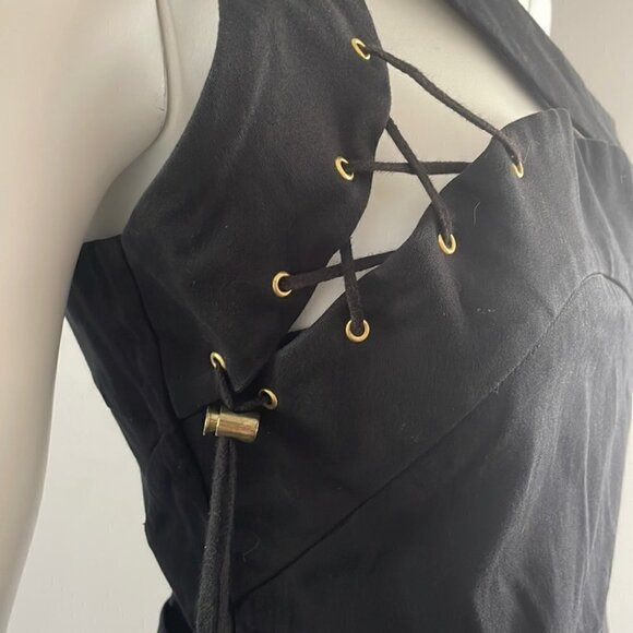 PREEN • black Lace-up One Shoulder Mini Dress - Picture 5 of 10